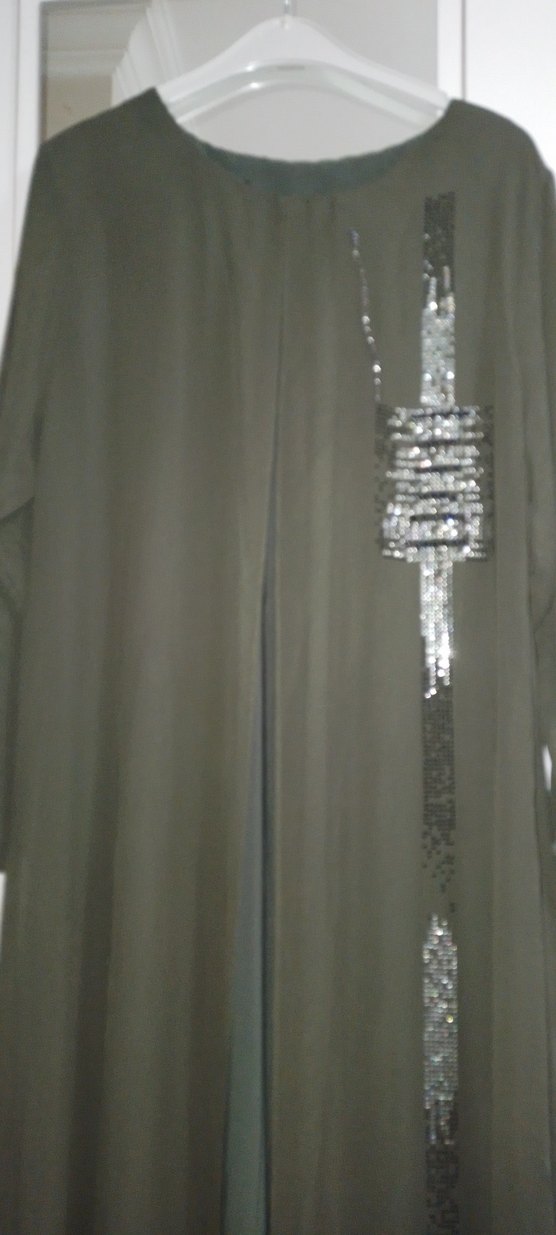 Parlak Taşlı Haki Anne Abiye Elbise - Görsel 5