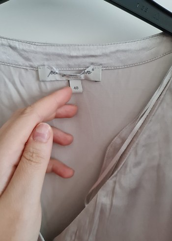 m Beden mavi Renk Kadın Mavi V Yaka Uzun Kollu Saten Gömlek