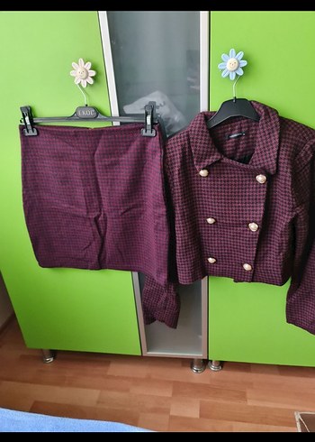 Trendyol&Milla Bordo Mini Düğmeli Kadın Takım