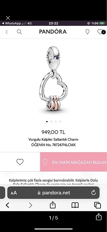 pandora vurgulu kalp charm