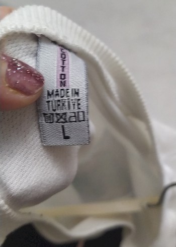 l Beden beyaz Renk Beyaz Baskılı Kadın Sweatshirt