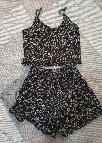 Siyah Bağcıklı Mini Kadın krop sort ikili urün S beden uymlu - Görsel 2