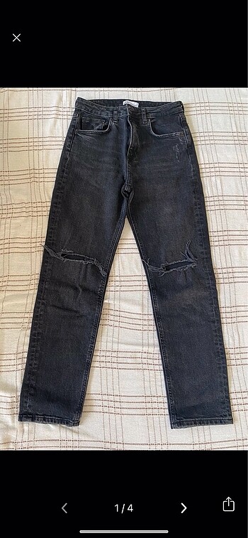 Zara Siyah Yırtık Jean ? S Beden | Mom Jean Kalıbı, Sıfır Gibi!