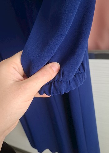 Koyu Mavi Uzun Kollu Salaş Elbise - Görsel 4