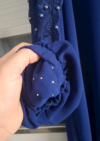 Koyu Mavi Uzun Kollu Salaş Elbise - Görsel 3