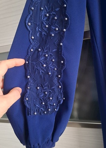 Koyu Mavi Uzun Kollu Salaş Elbise - Görsel 2