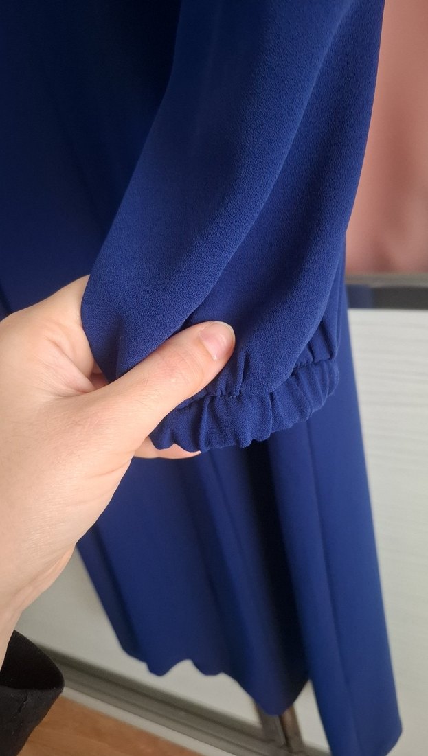 Koyu Mavi Uzun Kollu Salaş Elbise - Görsel 4