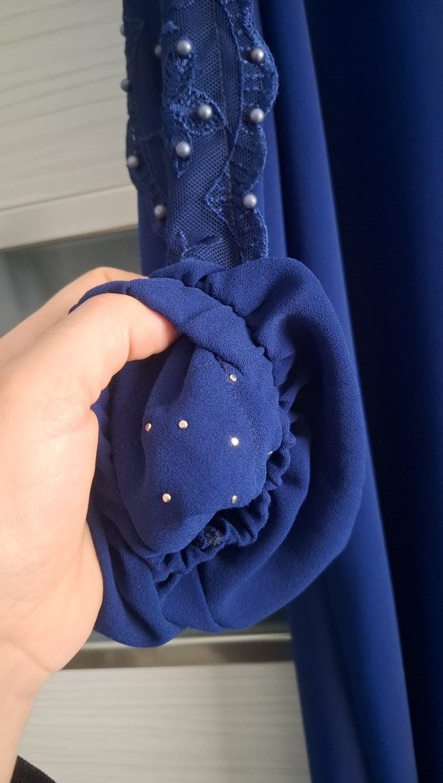 Koyu Mavi Uzun Kollu Salaş Elbise - Görsel 3