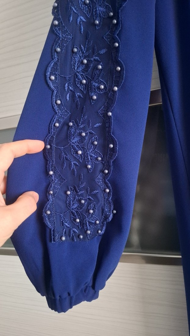 Koyu Mavi Uzun Kollu Salaş Elbise - Görsel 2