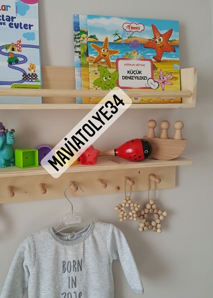 AHŞAP ASKILI RAF VE KİTAPLIK  - Görsel 4