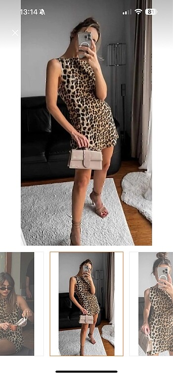 Zara Leopar desenli mini fermuarlı kadın elbise