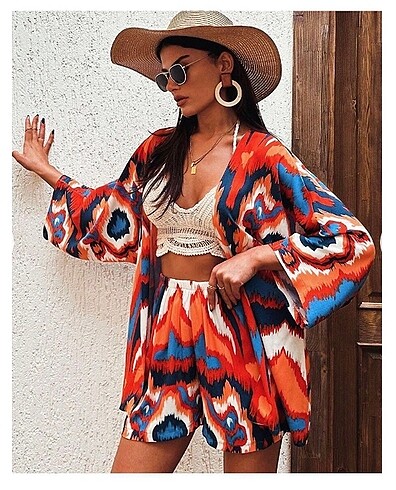 Kadın renkli kimono alt üst takım L ve S beden