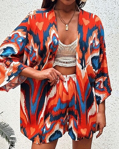 Diğer Kadın kimono renkli alt üst takım s ve l beden