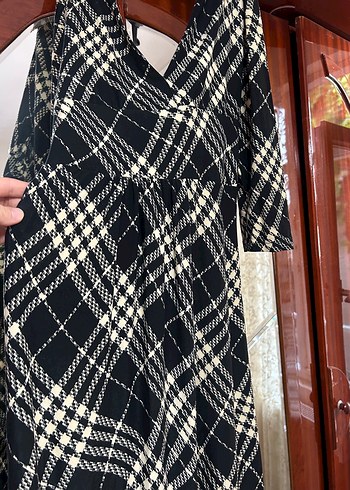 Siyah Ekoseli desen Kadın elbise - Görsel 4
