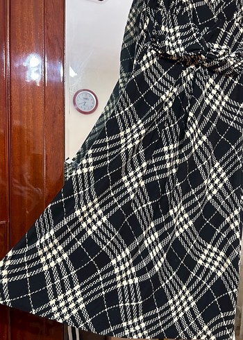 Siyah Ekoseli desen Kadın elbise - Görsel 7