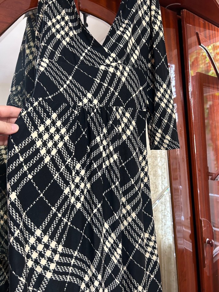 Siyah Ekoseli desen Kadın elbise - Görsel 4