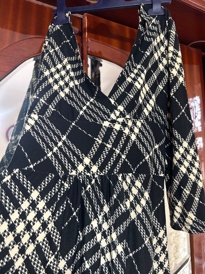 Siyah Ekoseli desen Kadın elbise - Görsel 3