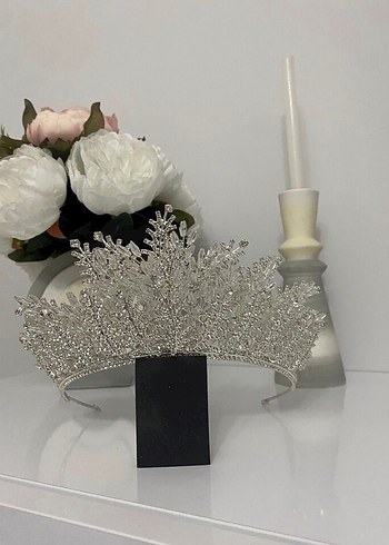 İnci İşlemeli Beyaz Gelin Tacı - Görsel 2