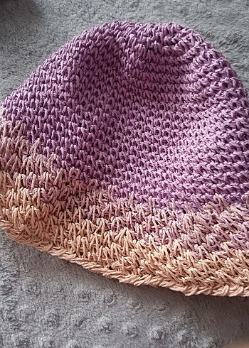 Mor ve Somon Renkli Örgü Kadın Şapka - Görsel 2