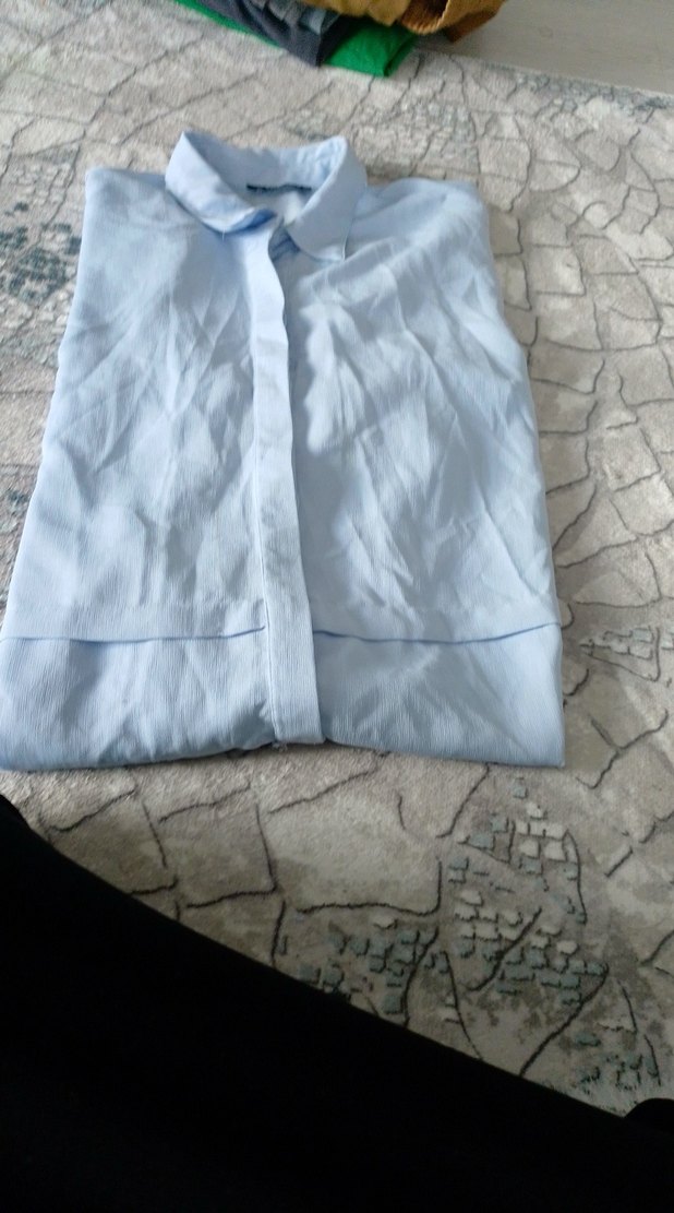 Mavi Pamuklu Uzun Kollu Gömlek - Görsel 3