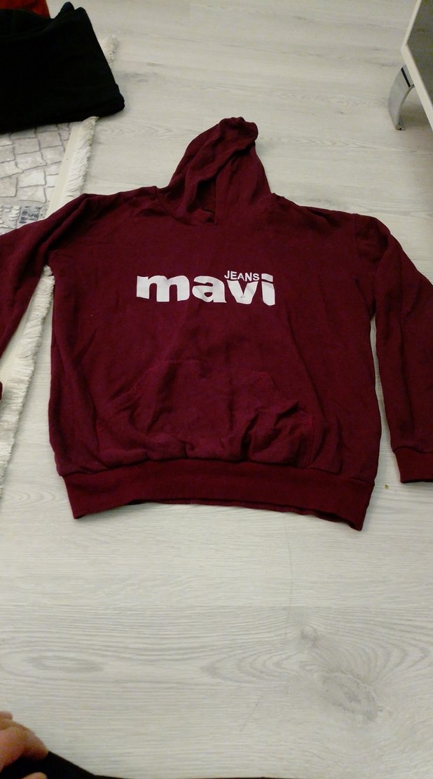 Mavi Bordo Kapüşonlu Kadın Sweatshirt - Görsel 2