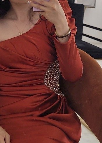 Abiye Elbise Kiremit Rengi - Görsel 2