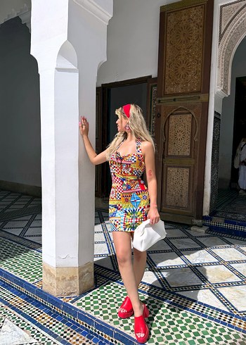 Renkli Straplez Mini Elbise - Görsel 4