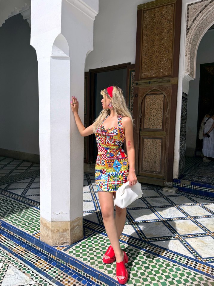 Renkli Straplez Mini Elbise - Görsel 4