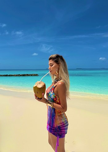 Renkli Triko Uzun Kadın elbise - Görsel 5