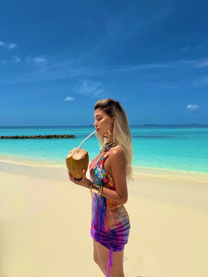 Renkli Triko Uzun Kadın elbise - Görsel 5