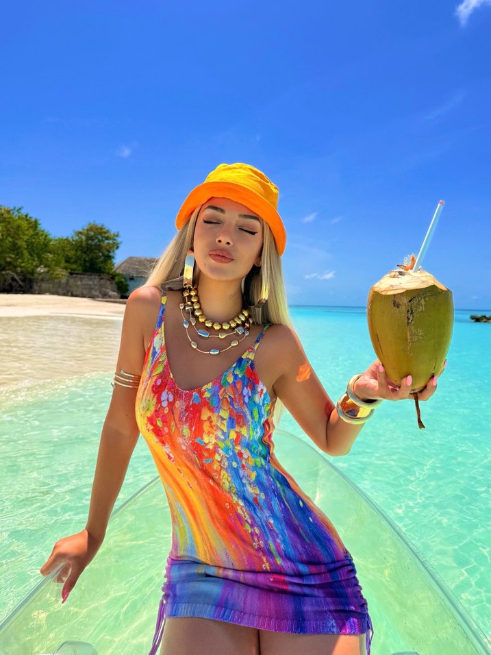 Renkli Triko Uzun Kadın elbise - Görsel 2