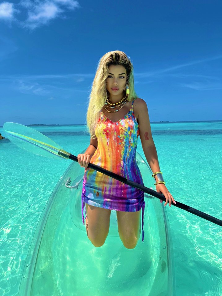 Renkli Triko Uzun Kadın elbise - Görsel 4