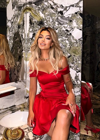 Kırmızı Straplez Mini Abiye Elbise - Görsel 2