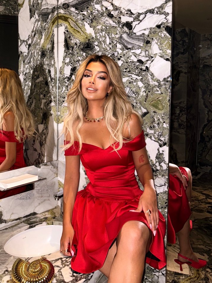 Kırmızı Straplez Mini Abiye Elbise - Görsel 2