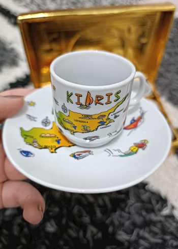 Altın Renkli Kıbrıs Temalı 12li Kahve Fincanı Seti - Görsel 8