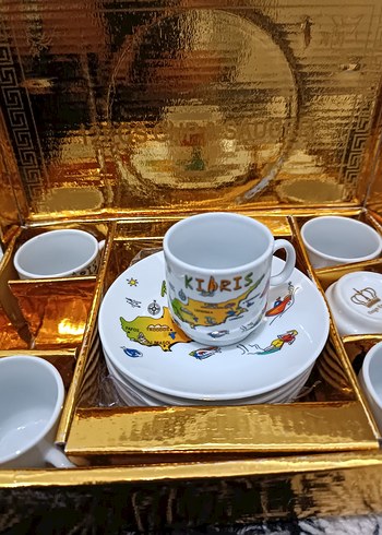 Altın Renkli Kıbrıs Temalı 12li Kahve Fincanı Seti - Görsel 4