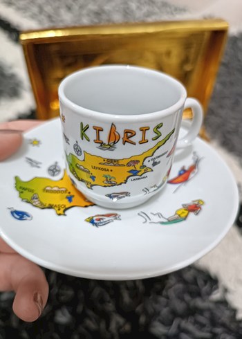 Altın Renkli Kıbrıs Temalı 12li Kahve Fincanı Seti - Görsel 5