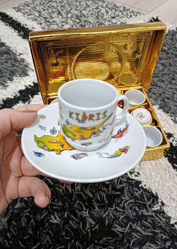 Altın Renkli Kıbrıs Temalı 12li Kahve Fincanı Seti - Görsel 6