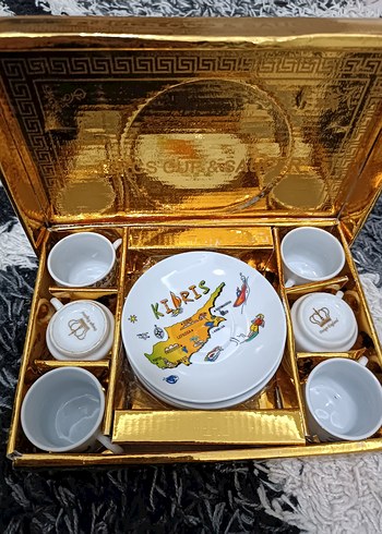 Altın Renkli Kıbrıs Temalı 12li Kahve Fincanı Seti - Görsel 11