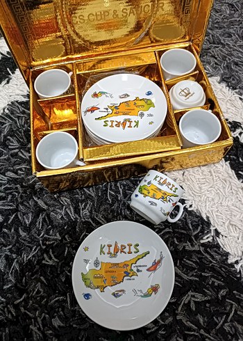 Altın Renkli Kıbrıs Temalı 12li Kahve Fincanı Seti - Görsel 9