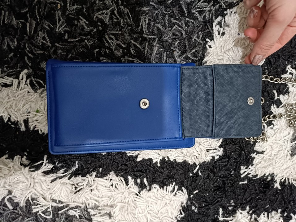 Mavi Deri Kadın Telefonlu Çarpaz Çanta - Görsel 3