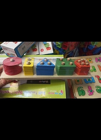 Ahşap 5'li Renkli Geometrik Şekiller
