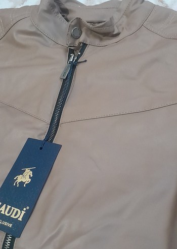 Diğer camel renklii Deri Fermuarlı Erkek Ceket
