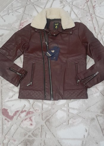 Bordo m beden cikabilen yakali deri mont