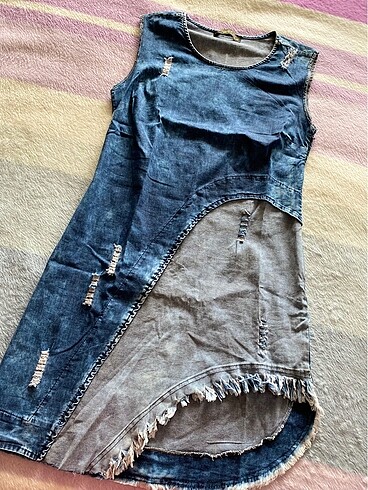 Asimetrik Denim elbise