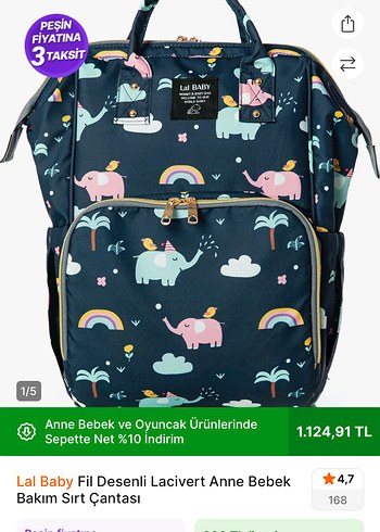 Diğer Lal baby Renkli Desenli Mavi Pembe filli Bebek Çantası