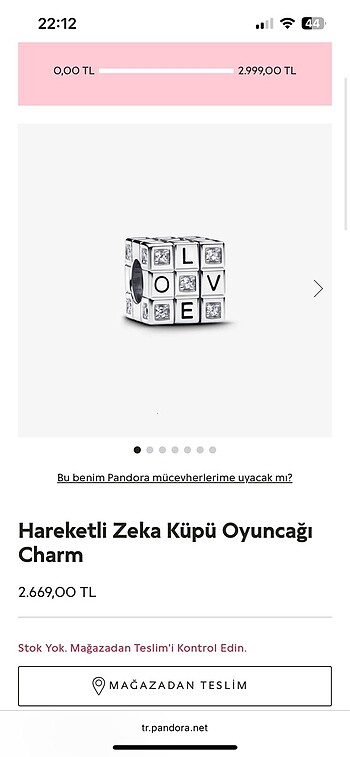 PANDORA KALPLİ KÜP CHARM