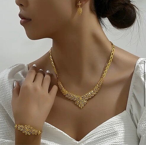 24 k Altın kaplama hint takımı kolye küpe bileklik