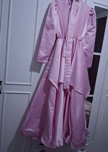 Pembe Drapeli Uzun Abiye Elbise - Görsel 5