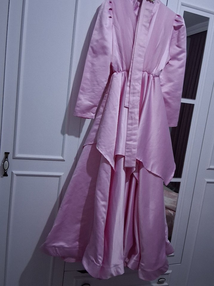 Pembe Drapeli Uzun Abiye Elbise - Görsel 5